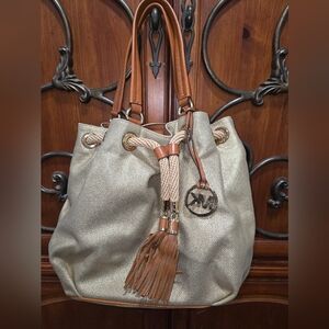 Michael Kors Marina Large Metallic Canvas Tote in Gold